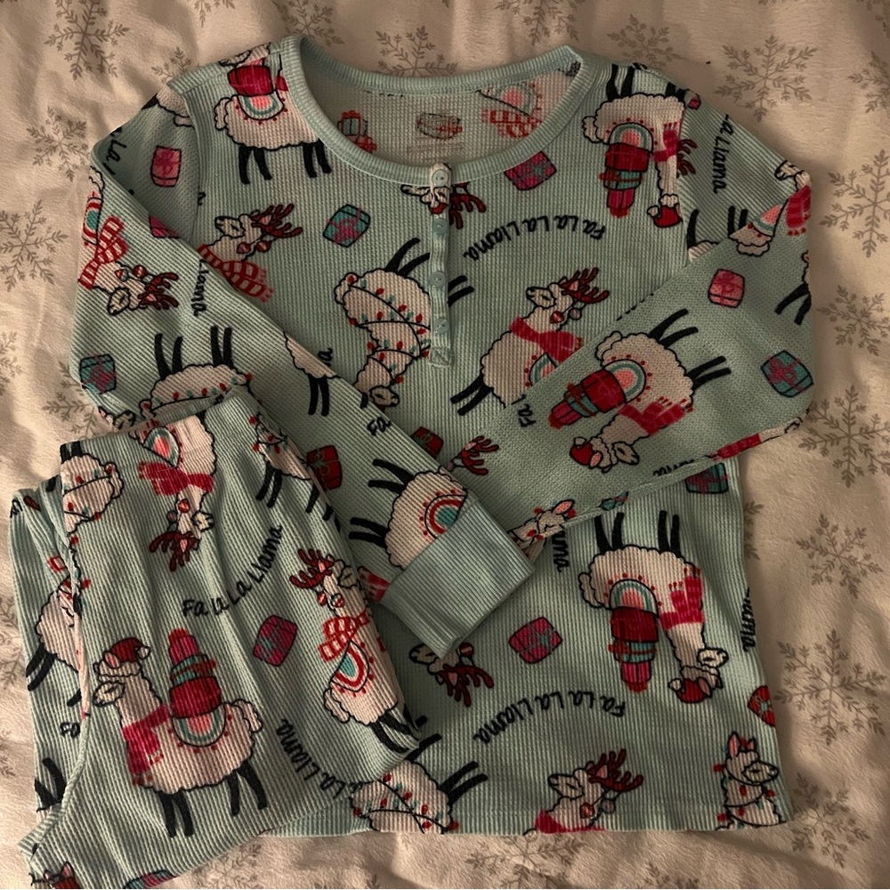 Justice Light Blue Llama Pajama Set, girl’s size 8